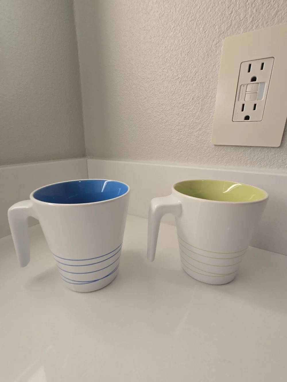 Set of 2 IKEA MUG White W Stripes L Hook Handle Coffee Tea Mugs Cups